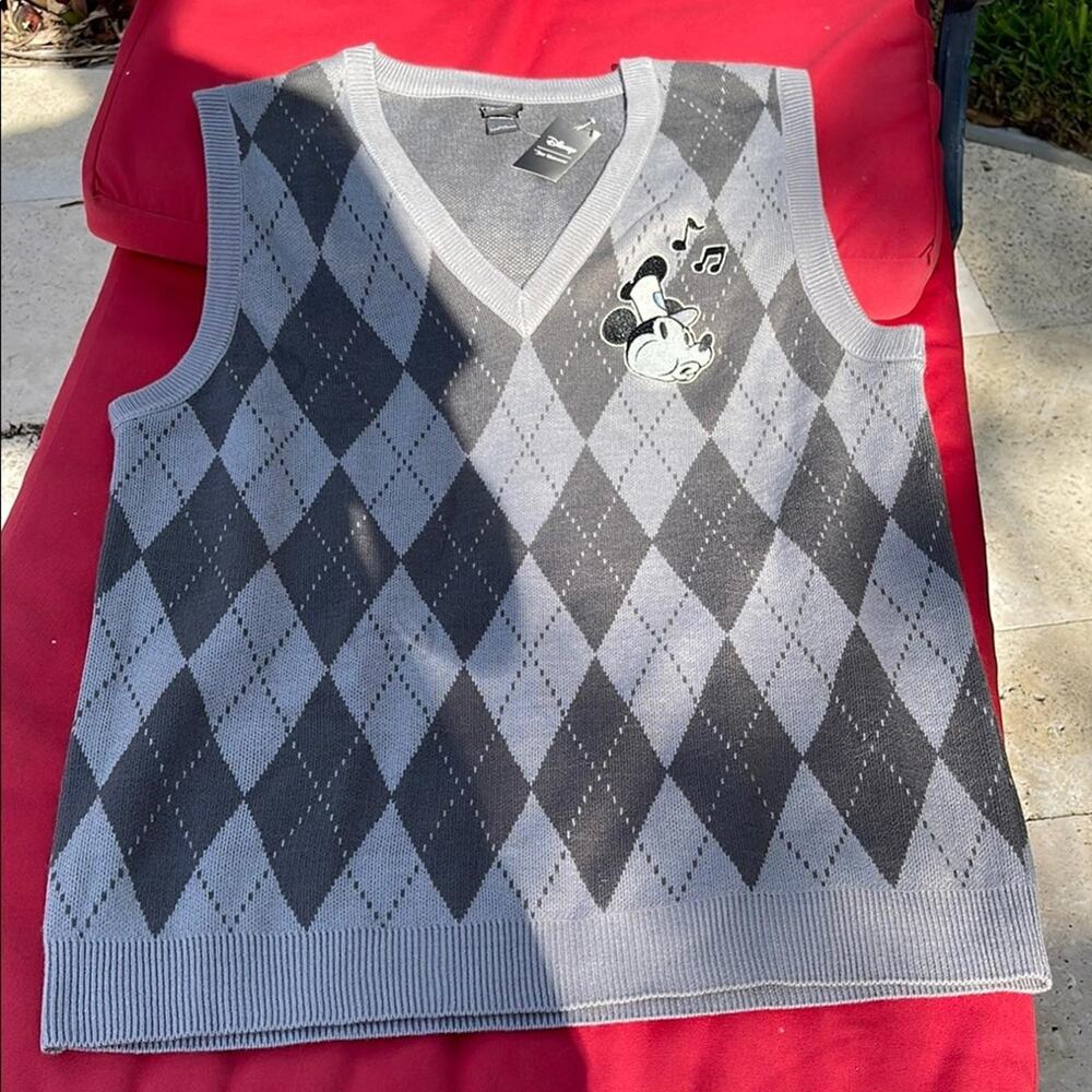 Gray Argyle Mickey Mouse Steamboat Willie Sweater Vest